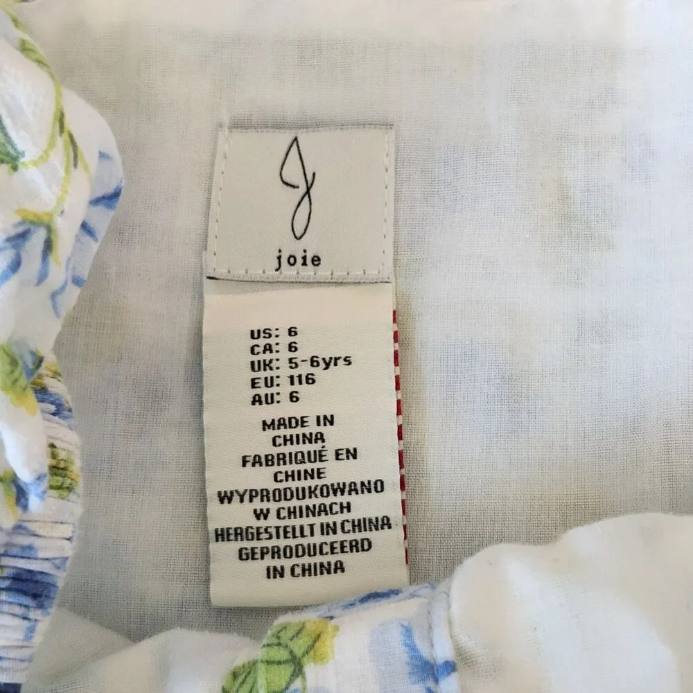 Joie girl's tiered vibrant floral dress blue green size 6